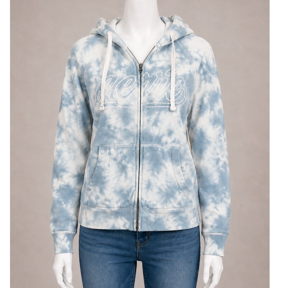Aero Y2K Tie‎ Dye Zip Up Hoodie Blue Mallcore 2000s Indie Sleaze XL